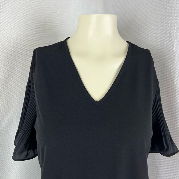 Adrianna Papell Womens V-neck Pleated Sleeve Crepe Blouse Top Black Sz Small NWT - Picture 2 of 11